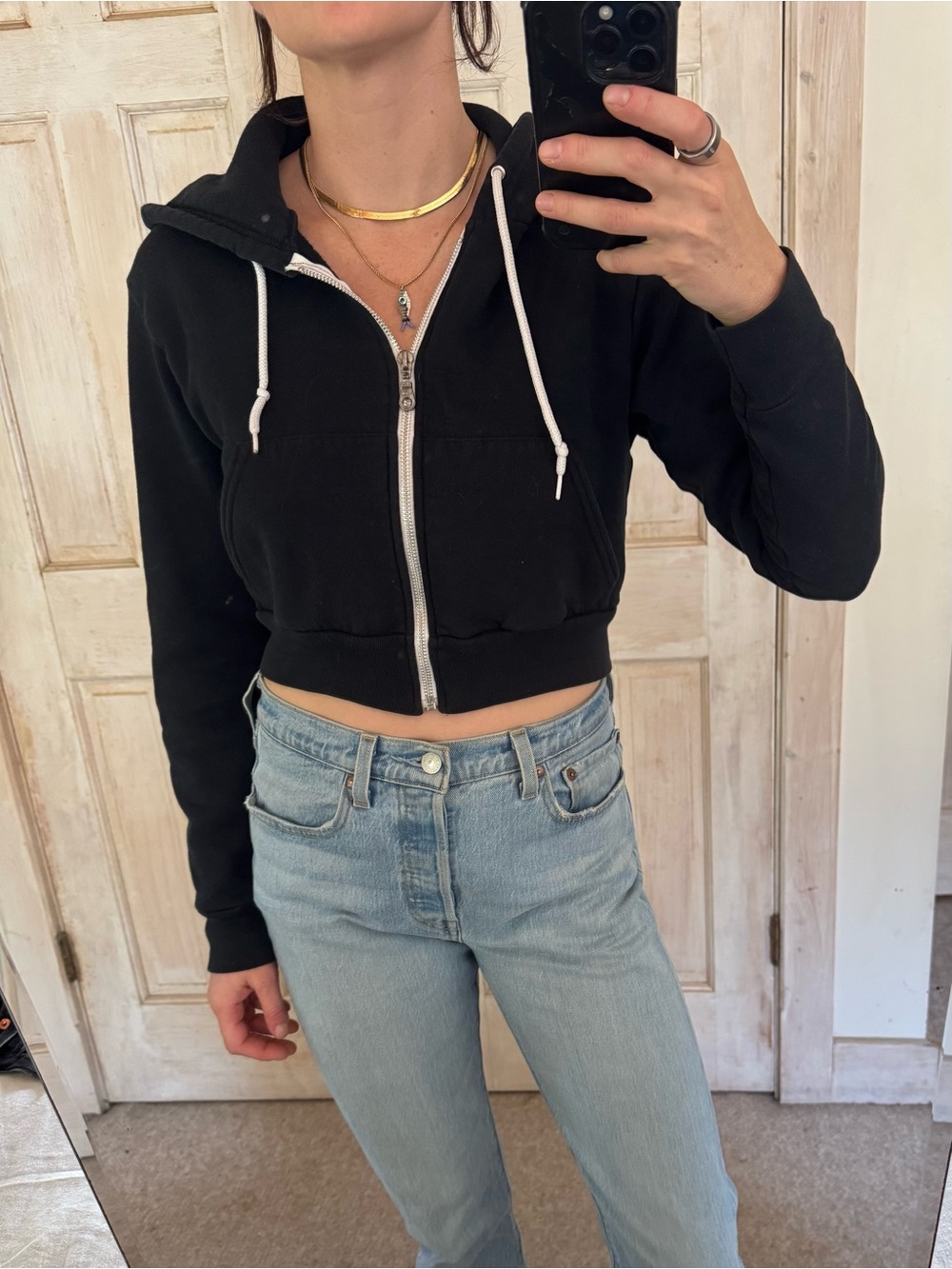 American Apparel Black Cropped Zip Hoodie